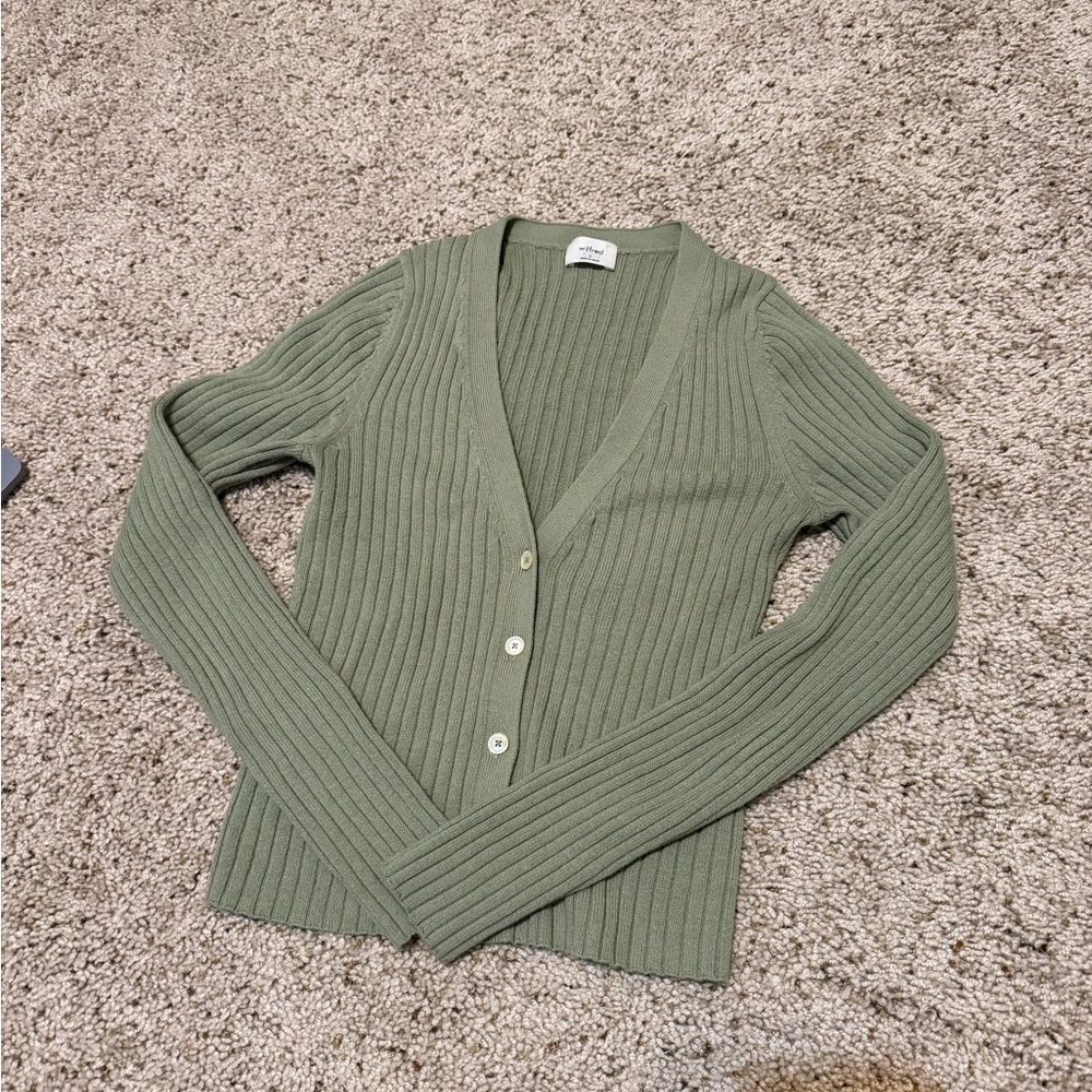 Aritzia WILFRED MANILA Wool Blend CARDIGAN Sage Frost Size Small